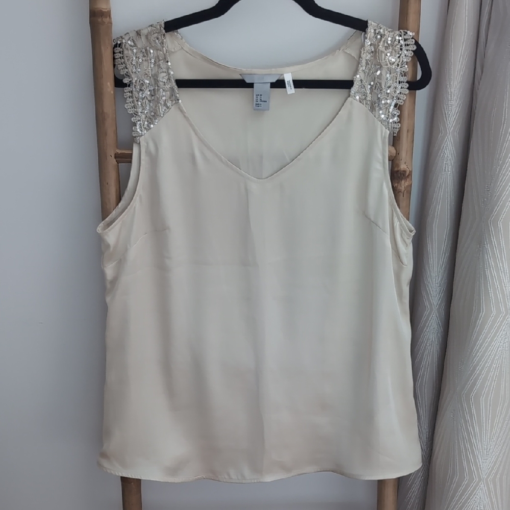 H&M Cream Embellished Sleeveless Tank Top